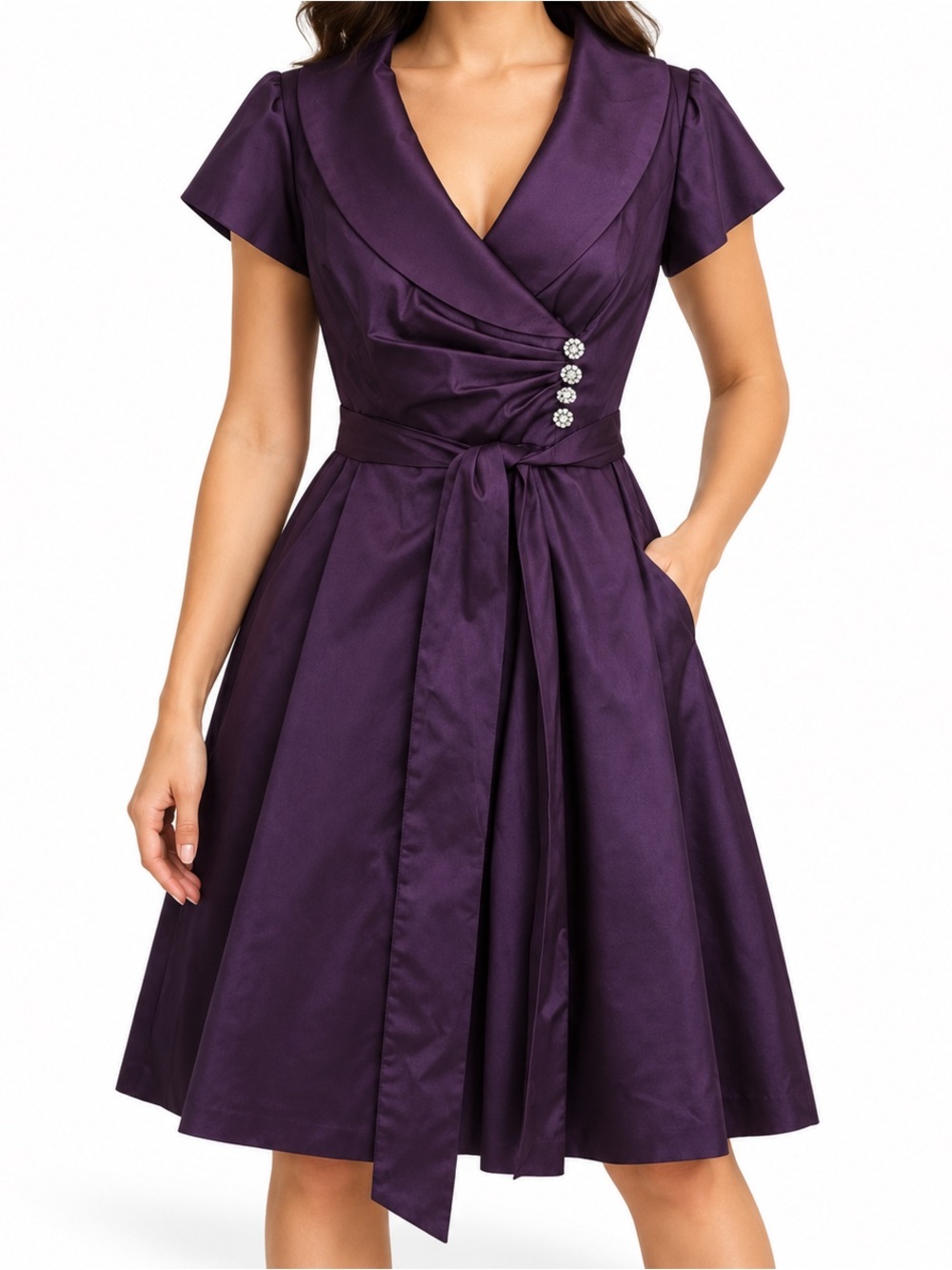 Julian Taylor Y2K Plum Satin Rhinestone Cocktail Dress Size 6